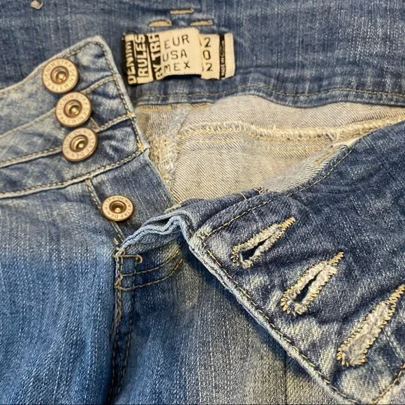 Zara TRF vintage women’s Y2K distressed 4 button zip fly patchwork jeans size 10 - Picture 6 of 16